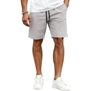 imageCOOFANDY Mens Casual Shorts Cotton Drawstring Elastic Waist Lightweight 9 Chino Golf Shorts Summer Beach ShortsLight Grey