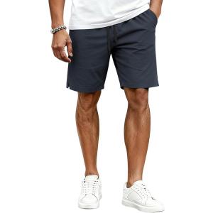 imageCOOFANDY Mens Casual Shorts Cotton Drawstring Elastic Waist Lightweight 9 Chino Golf Shorts Summer Beach ShortsNavy Blue