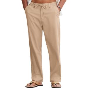 imageCOOFANDY Mens Cotton Linen Pants Casual Drawstring Summer Beach Pants Lightweight Linen Dress TrousersDark Khaki