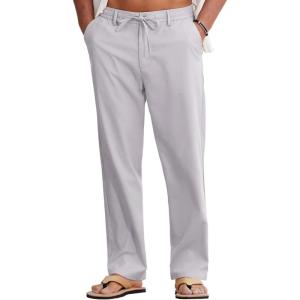 imageCOOFANDY Mens Cotton Linen Pants Casual Drawstring Summer Beach Pants Lightweight Linen Dress TrousersLight Grey