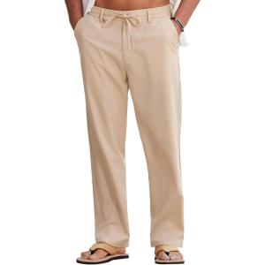 imageCOOFANDY Mens Cotton Linen Pants Casual Drawstring Summer Beach Pants Lightweight Linen Dress TrousersLight Khaki