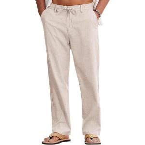 imageCOOFANDY Mens Cotton Linen Pants Casual Drawstring Summer Beach Pants Lightweight Linen Dress TrousersLinen Khaki
