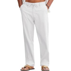 imageCOOFANDY Mens Cotton Linen Pants Casual Drawstring Summer Beach Pants Lightweight Linen Dress TrousersWhite