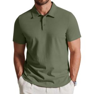 imageCOOFANDY Mens Cotton Polo Shirt Short Sleeve Golf Shirts 3 Buttons Casual Work T ShirtsArmy Green