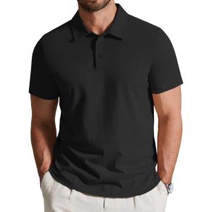 imageCOOFANDY Mens Cotton Polo Shirt Short Sleeve Golf Shirts 3 Buttons Casual Work T ShirtsBlack