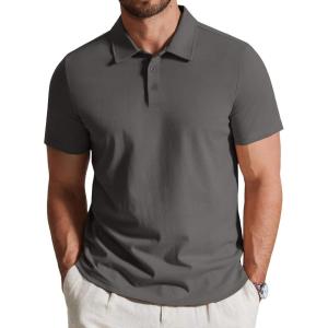 imageCOOFANDY Mens Cotton Polo Shirt Short Sleeve Golf Shirts 3 Buttons Casual Work T ShirtsDark Grey