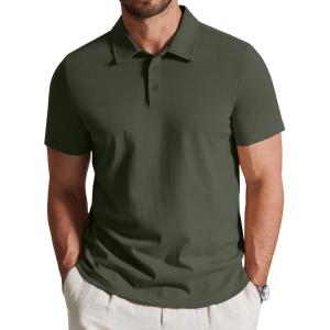 imageCOOFANDY Mens Cotton Polo Shirt Short Sleeve Golf Shirts 3 Buttons Casual Work T ShirtsDeep Green