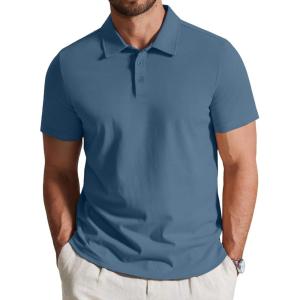 imageCOOFANDY Mens Cotton Polo Shirt Short Sleeve Golf Shirts 3 Buttons Casual Work T ShirtsGrayish Blue