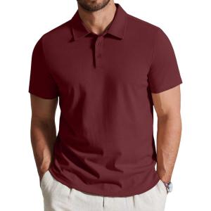 imageCOOFANDY Mens Cotton Polo Shirt Short Sleeve Golf Shirts 3 Buttons Casual Work T ShirtsMaroon