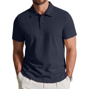 imageCOOFANDY Mens Cotton Polo Shirt Short Sleeve Golf Shirts 3 Buttons Casual Work T ShirtsMidnight Blue
