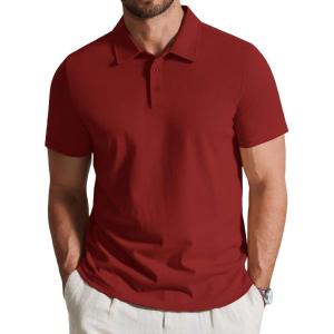 imageCOOFANDY Mens Cotton Polo Shirt Short Sleeve Golf Shirts 3 Buttons Casual Work T ShirtsRed