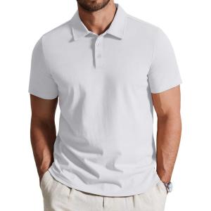 imageCOOFANDY Mens Cotton Polo Shirt Short Sleeve Golf Shirts 3 Buttons Casual Work T ShirtsWhite