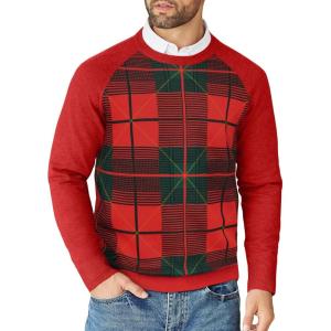 imageCOOFANDY Mens Crewneck Sweater Casual Dress Pullover Sweaters Slim Fit Lightweight Long Sleeve Raglan SweatersChristmas Red  Green