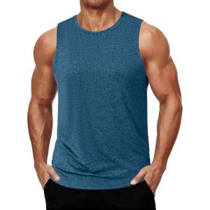 imageCOOFANDY Mens Dry Fit Workout Tank Top Sleeveless Gym Muscle Shirt UPF 50 Summer Running Athletic TshirtsDenim Blue