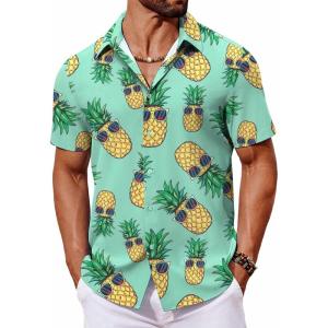 imageCOOFANDY Mens Hawaiian Shirt Short Sleeve Button Down Shirts Tropical Floral Summer Beach ShirtsGreen  Pineapple