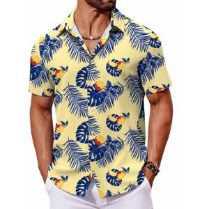 imageCOOFANDY Mens Hawaiian Shirt Short Sleeve Button Down Shirts Tropical Floral Summer Beach ShirtsYellow  Palm Leaf