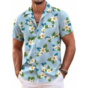 imageCOOFANDY Mens Hawaiian Shirt Short Sleeve Floral Button Down Shirts Tropical Summer Beach Shirts Camp Collar ShirtBlue Frangipani