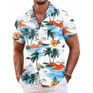 imageCOOFANDY Mens Hawaiian Shirt Short Sleeve Floral Button Down Shirts Tropical Summer Beach Shirts Camp Collar ShirtWhite Coconut Tree