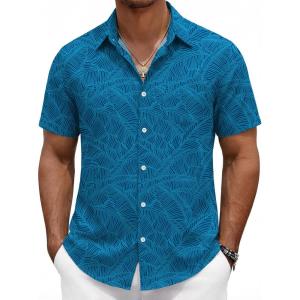 imageCOOFANDY Mens Hawaiian Shirts Short Sleeve Button Down Aloha Shirts Summer Vacation Beach ShirtsBluebanana Leaf