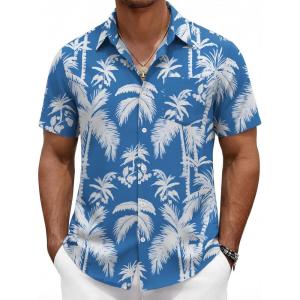 imageCOOFANDY Mens Hawaiian Shirts Short Sleeve Button Down Aloha Shirts Summer Vacation Beach ShirtsBluecoconut Tree