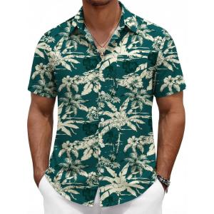 imageCOOFANDY Mens Hawaiian Shirts Short Sleeve Button Down Aloha Shirts Summer Vacation Beach ShirtsDark Greentropical Broadleaf