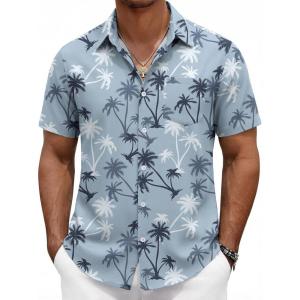 imageCOOFANDY Mens Hawaiian Shirts Short Sleeve Button Down Aloha Shirts Summer Vacation Beach ShirtsGreenpalm Tree