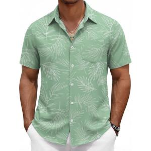 imageCOOFANDY Mens Hawaiian Shirts Short Sleeve Button Down Aloha Shirts Summer Vacation Beach ShirtsMint Greentropical Fern Leaf