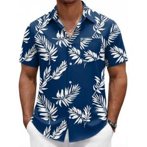 imageCOOFANDY Mens Hawaiian Shirts Short Sleeve Button Down Aloha Shirts Summer Vacation Beach ShirtsNavypalm Leaf