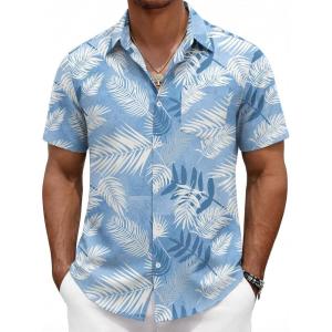 imageCOOFANDY Mens Hawaiian Shirts Short Sleeve Button Down Aloha Shirts Summer Vacation Beach ShirtsSky Bluetropical Leaf