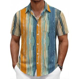 imageCOOFANDY Mens Hawaiian Shirts Short Sleeve Button Down Aloha Shirts Summer Vacation Beach ShirtsVintage Stripe