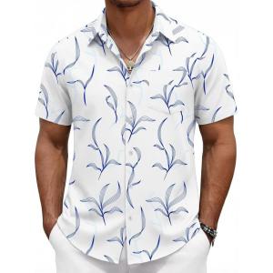 imageCOOFANDY Mens Hawaiian Shirts Short Sleeve Button Down Aloha Shirts Summer Vacation Beach ShirtsWhite  Light Blue