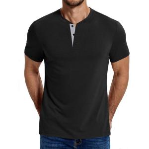 imageCOOFANDY Mens Henley Shirts Cotton Short Sleeve Casual TShirt Button Henley Basic Tee Lightweight Summer TopBlack  Grey