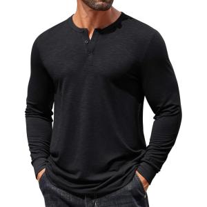imageCOOFANDY Mens Henley Shirts Long Sleeve T Shirts Casual Lightweight Fashion Button Pullover Tee ShirtBlack