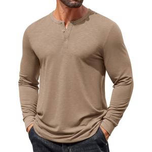 imageCOOFANDY Mens Henley Shirts Long Sleeve T Shirts Casual Lightweight Fashion Button Pullover Tee ShirtKhaki