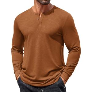 imageCOOFANDY Mens Henley Shirts Long Sleeve T Shirts Casual Lightweight Fashion Button Pullover Tee ShirtLight Brown