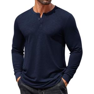 imageCOOFANDY Mens Henley Shirts Long Sleeve T Shirts Casual Lightweight Fashion Button Pullover Tee ShirtNavy Blue