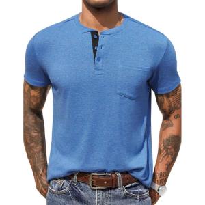 imageCOOFANDY Mens Henley Shirts Short Sleeve Button T Shirt Casual Summer Basic Tee Tops with PocketBlue