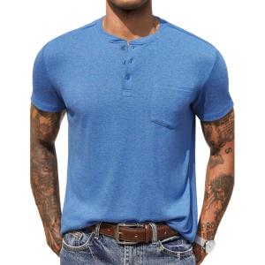 imageCOOFANDY Mens Henley Shirts Short Sleeve Button T Shirt Casual Summer Basic Tee Tops with PocketBlue1