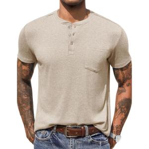 imageCOOFANDY Mens Henley Shirts Short Sleeve Button T Shirt Casual Summer Basic Tee Tops with PocketCoffee1