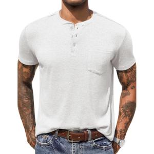 imageCOOFANDY Mens Henley Shirts Short Sleeve Button T Shirt Casual Summer Basic Tee Tops with PocketWhite
