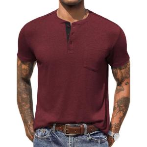 imageCOOFANDY Mens Henley Shirts Short Sleeve Button T Shirt Casual Summer Basic Tee Tops with PocketWine
