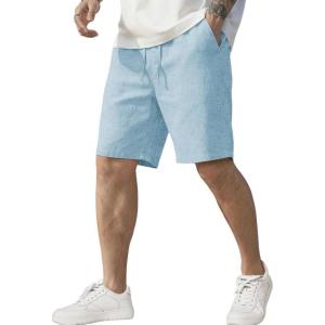 imageCOOFANDY Mens Linen Shorts Casual Elastic Waist Drawstring Short Summer Beach Vacation ShortsAlight Blue