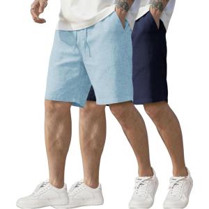 imageCOOFANDY Mens Linen Shorts Casual Elastic Waist Drawstring Short Summer Beach Vacation ShortsAlight BlueNavy Blue