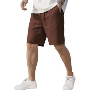 imageCOOFANDY Mens Linen Shorts Casual Elastic Waist Drawstring Short Summer Beach Vacation ShortsBrown