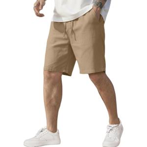 imageCOOFANDY Mens Linen Shorts Casual Elastic Waist Drawstring Short Summer Beach Vacation ShortsDark Khaki