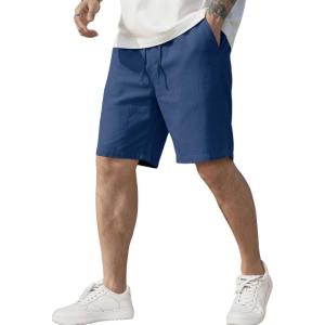 imageCOOFANDY Mens Linen Shorts Casual Elastic Waist Drawstring Short Summer Beach Vacation ShortsDenim Blue