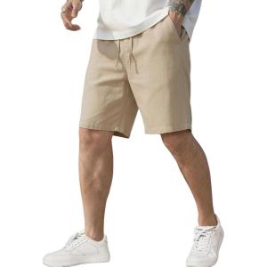 imageCOOFANDY Mens Linen Shorts Casual Elastic Waist Drawstring Short Summer Beach Vacation ShortsKhaki