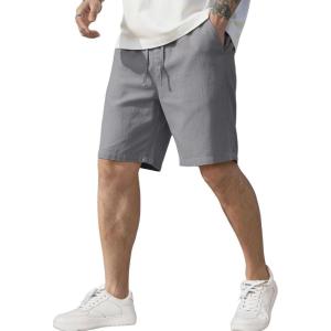 imageCOOFANDY Mens Linen Shorts Casual Elastic Waist Drawstring Short Summer Beach Vacation ShortsLight Gray
