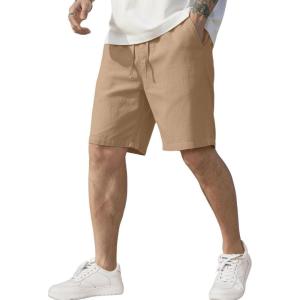 imageCOOFANDY Mens Linen Shorts Casual Elastic Waist Drawstring Short Summer Beach Vacation ShortsLight Tan