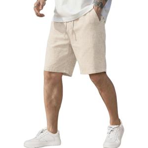 imageCOOFANDY Mens Linen Shorts Casual Elastic Waist Drawstring Short Summer Beach Vacation ShortsLinen Khaki